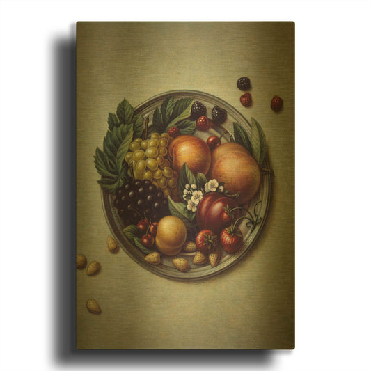 '029 Fruit On Plate' By Dan Craig Gold Metal Wall Art