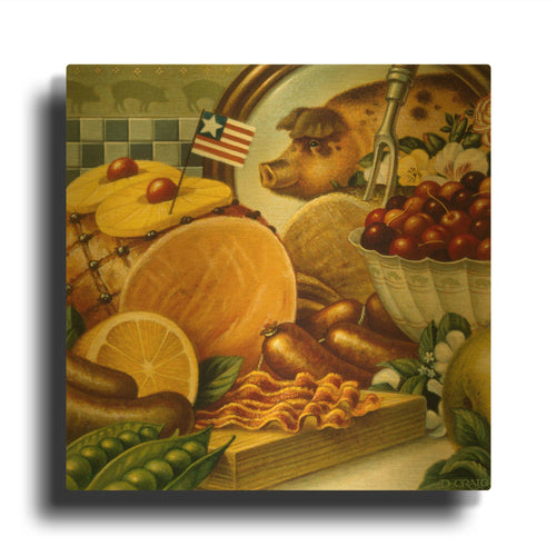 '036 Pork Still Life' By Dan Craig Gold Metal Wall Art