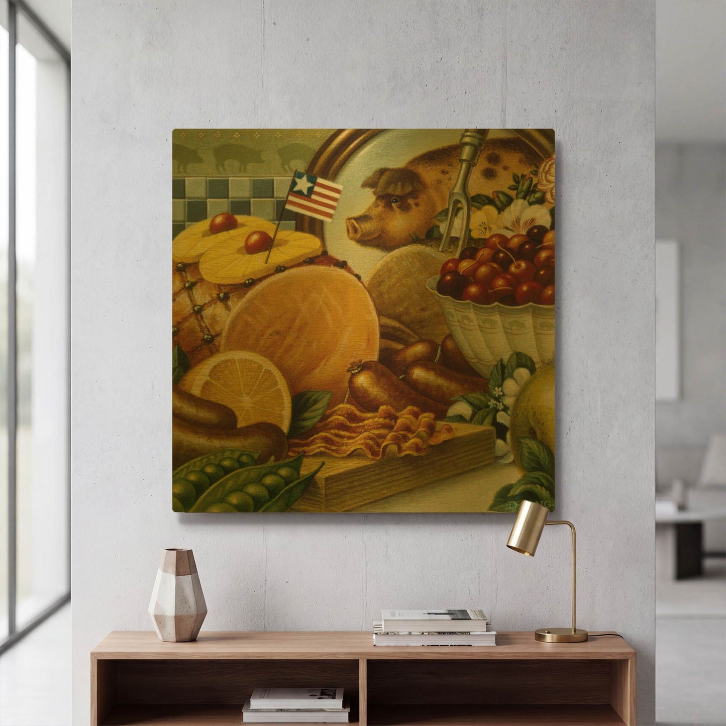 '036 Pork Still Life' By Dan Craig Gold Metal Wall Art