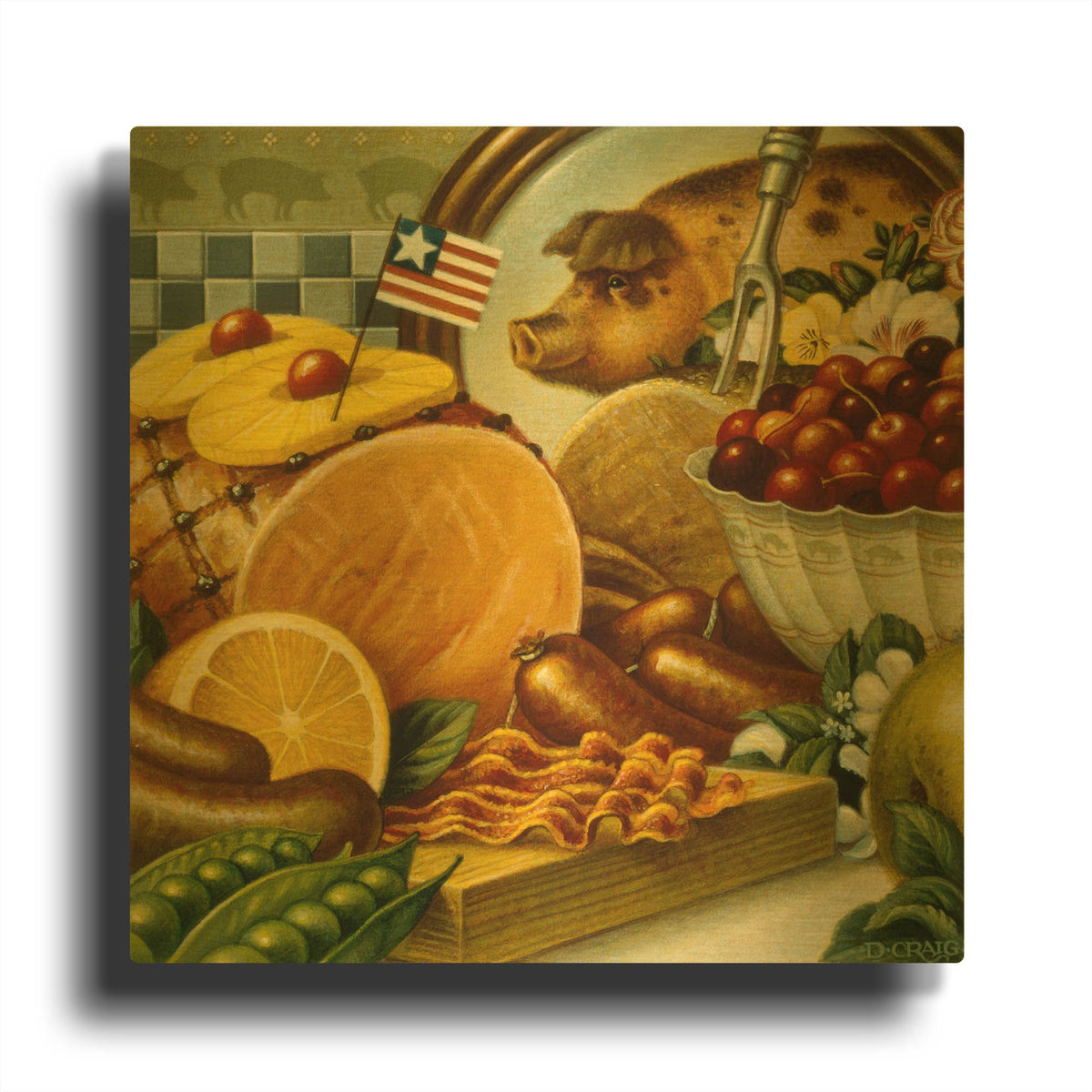 '036 Pork Still Life' By Dan Craig Gold Metal Wall Art