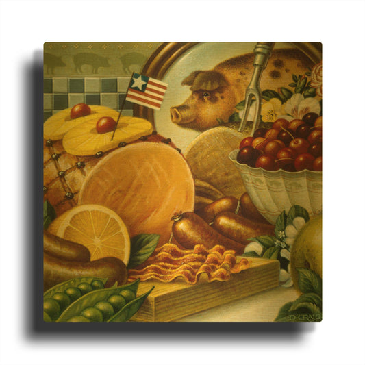 '036 Pork Still Life' By Dan Craig Gold Metal Wall Art
