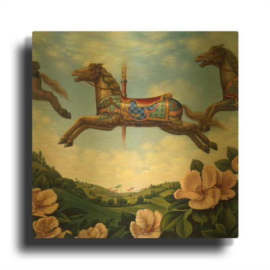 '043 Caroussell Horses' By Dan Craig Gold Metal Wall Art