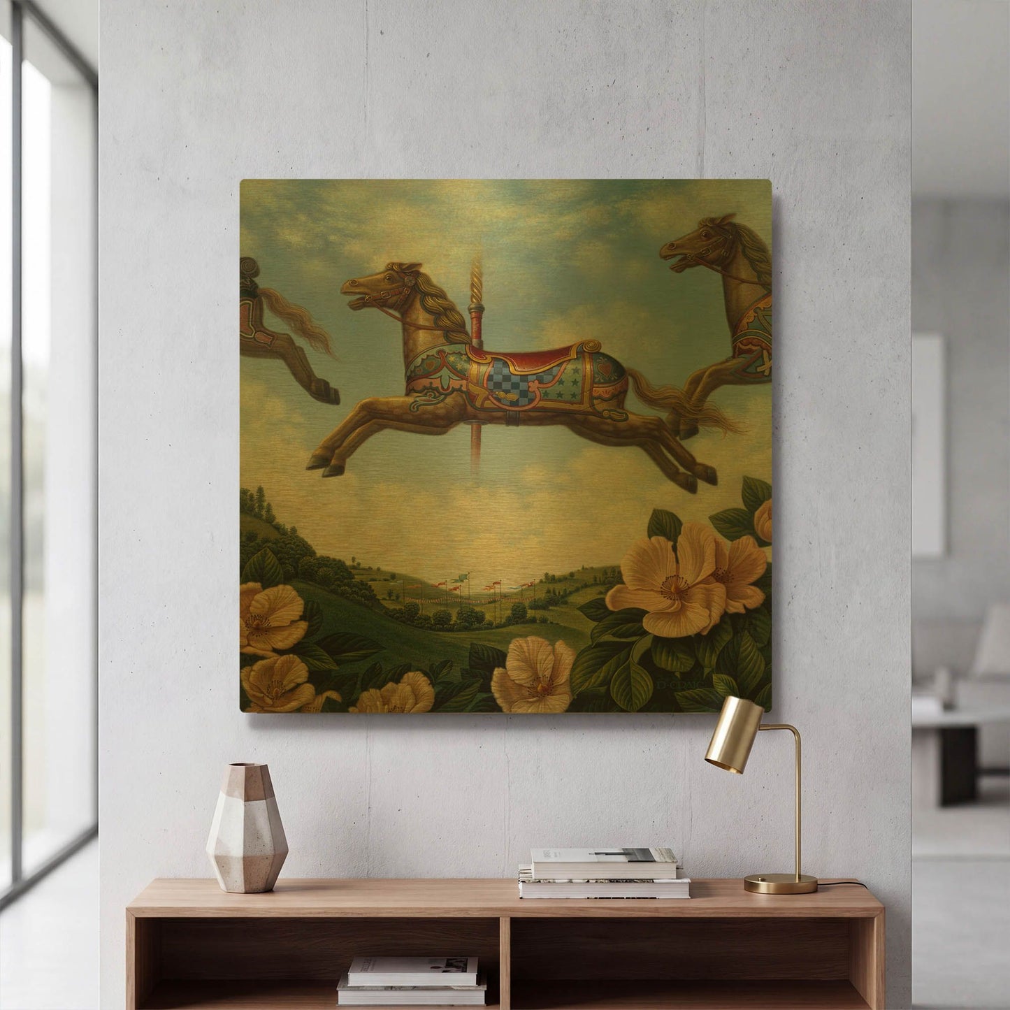 '043 Caroussell Horses' By Dan Craig Gold Metal Wall Art
