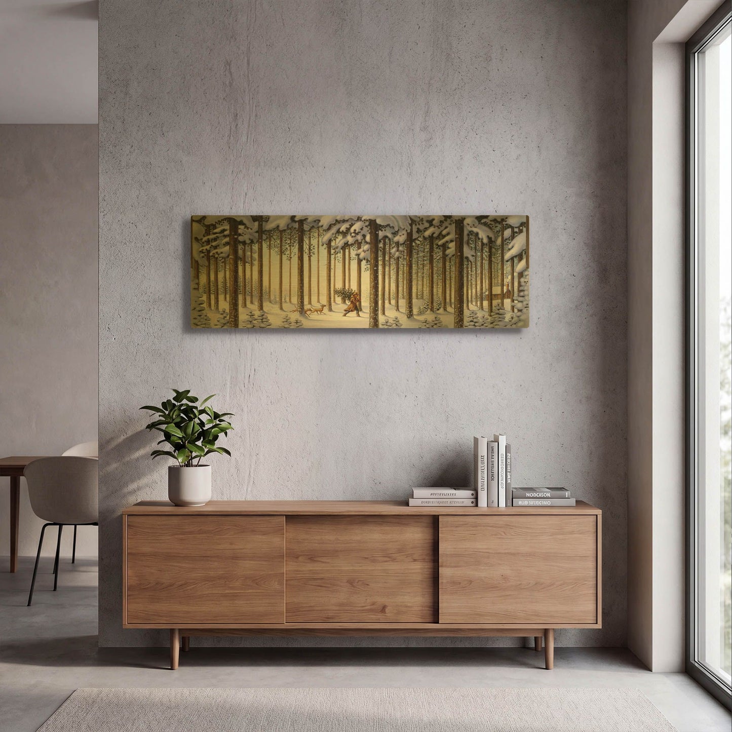 '044 Winter Scene Man With Tree' By Dan Craig Gold Metal Wall Art