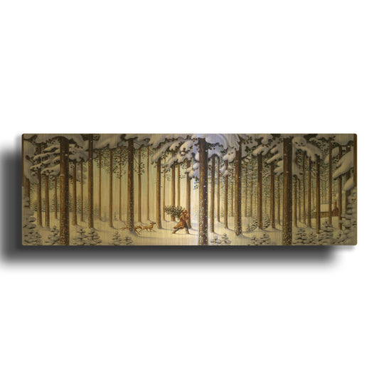 '044 Winter Scene Man With Tree' By Dan Craig Gold Metal Wall Art