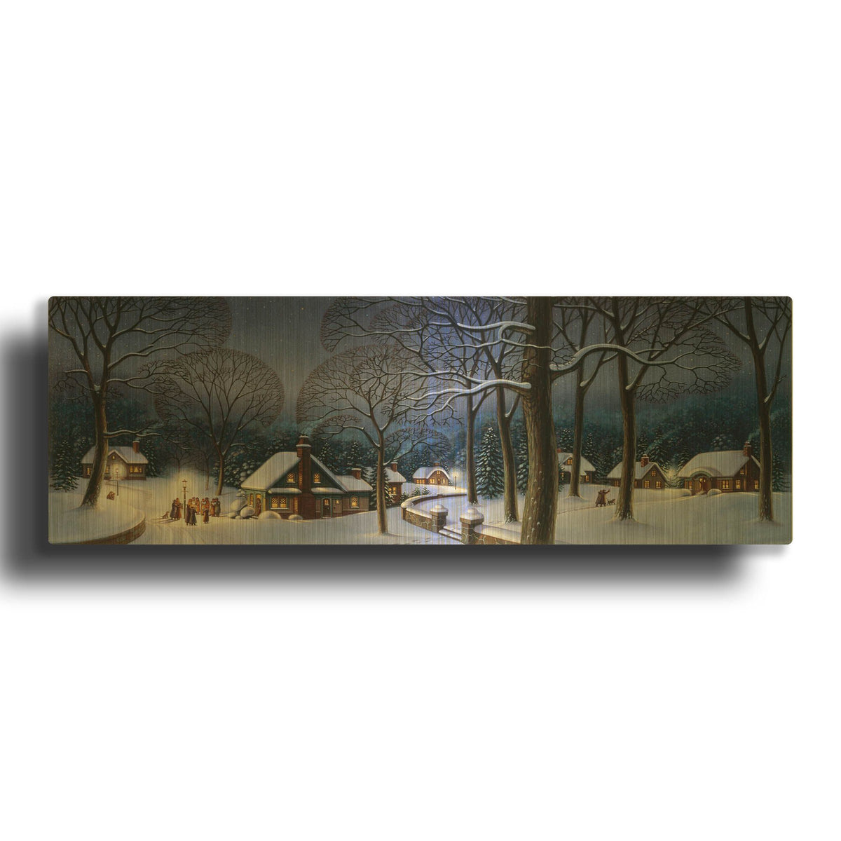 '046 Winter Scene Carollers' By Dan Craig Gold Metal Wall Art