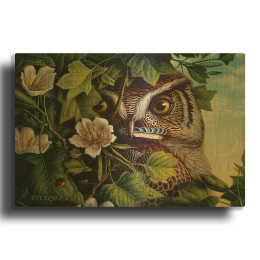 '048 Owl' By Dan Craig Gold Metal Wall Art