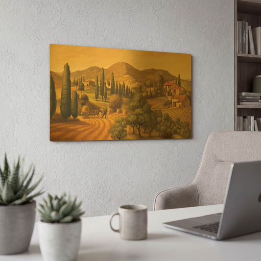 'Tuscan Landscape' By Dan Craig Gold Metal Wall Art