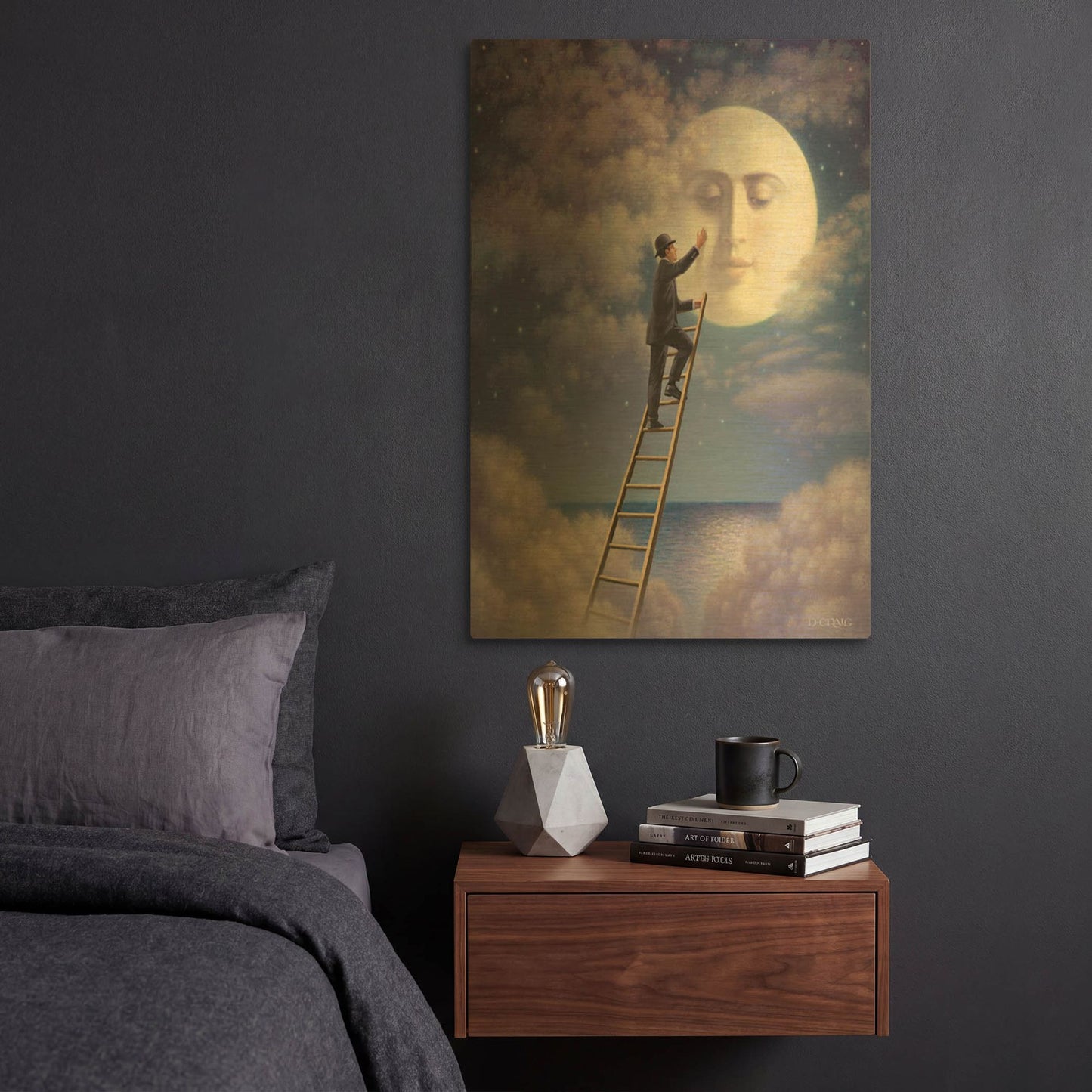 'Man With Moon' By Dan Craig Gold Metal Wall Art