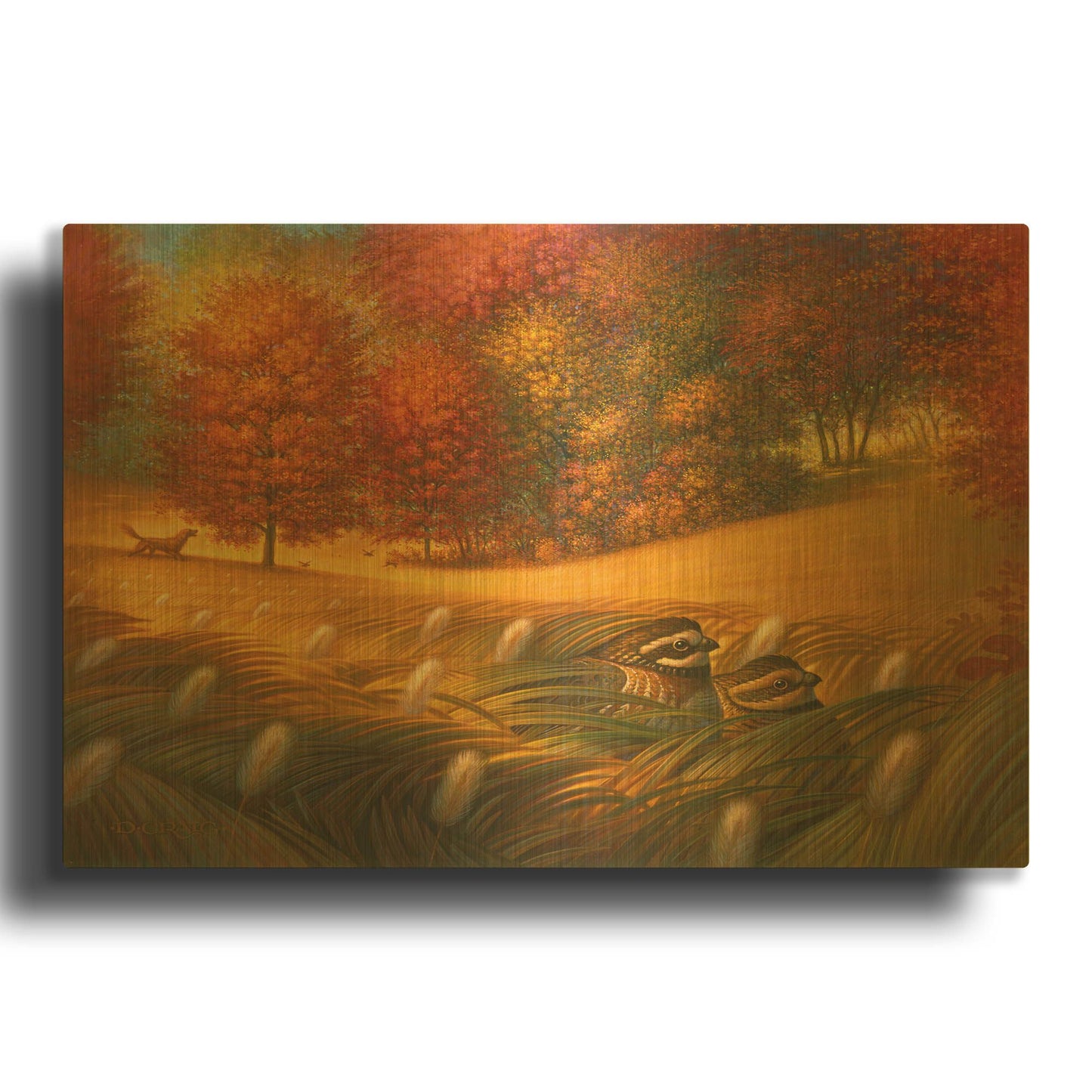 'Quail Hunt' By Dan Craig Gold Metal Wall Art