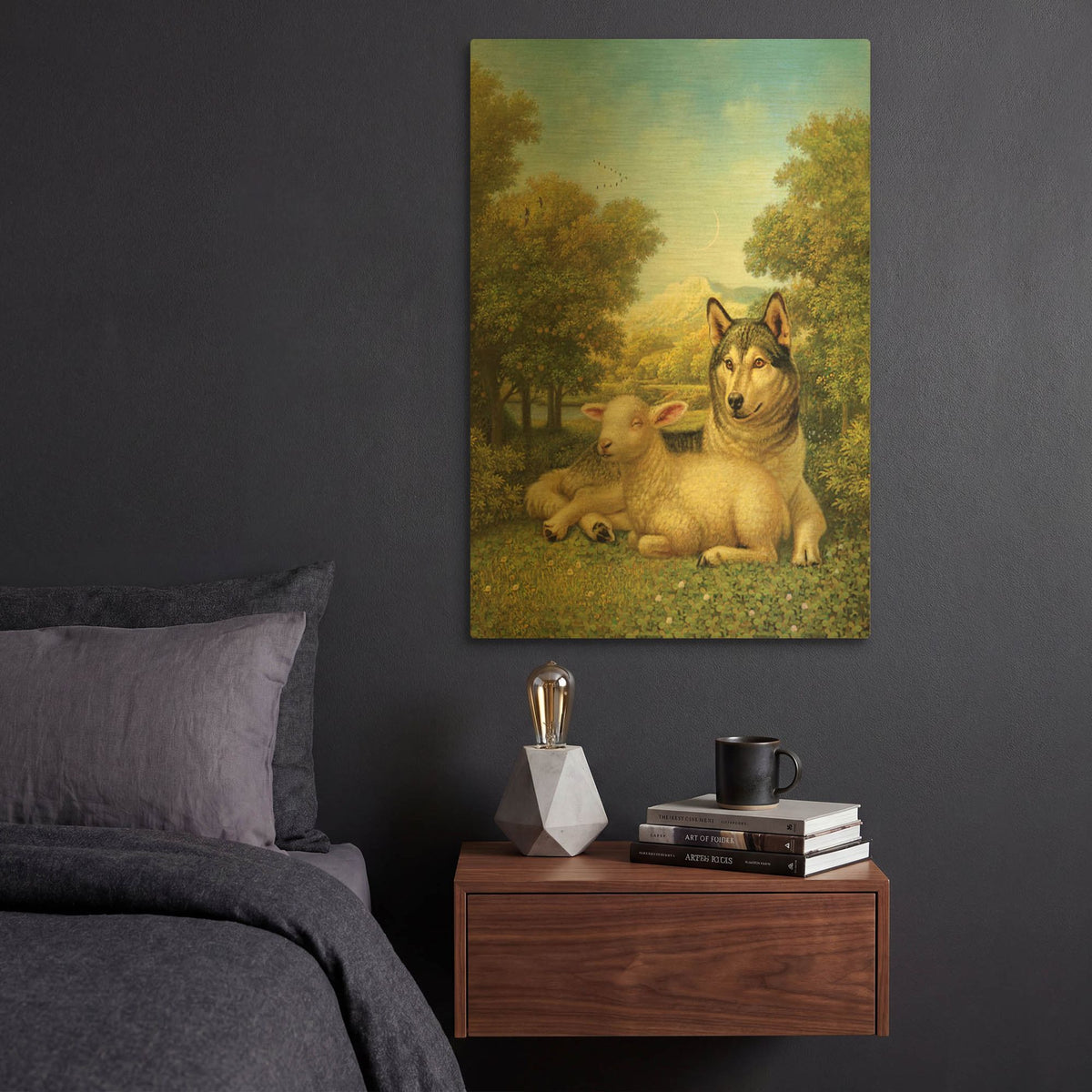'Wolf Lies Down With The Lamb' By Dan Craig Gold Metal Wall Art
