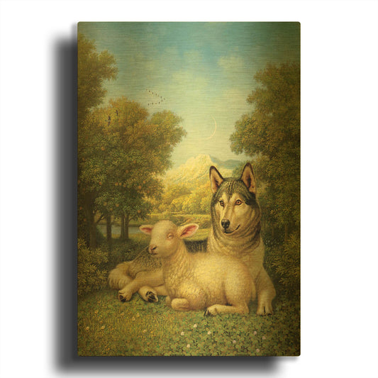 'Wolf Lies Down With The Lamb' By Dan Craig Gold Metal Wall Art