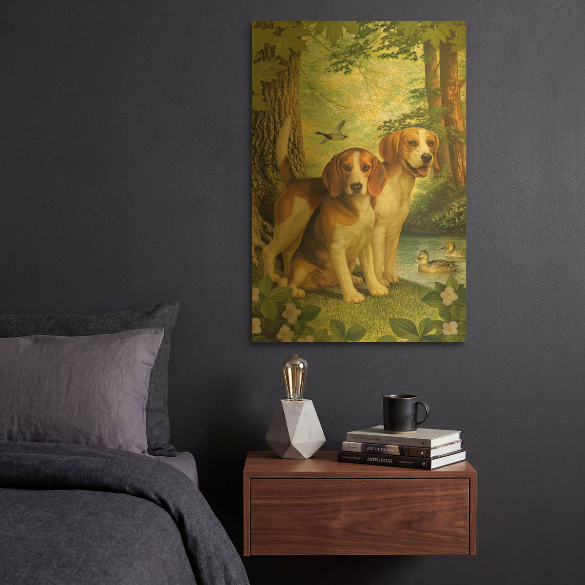 'Beagles And Duck' By Dan Craig Gold Metal Wall Art