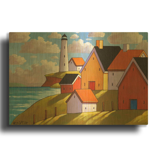 'Lighthouse Cottage Hillside View' By Cathy Horvath Gold Metal Wall Art