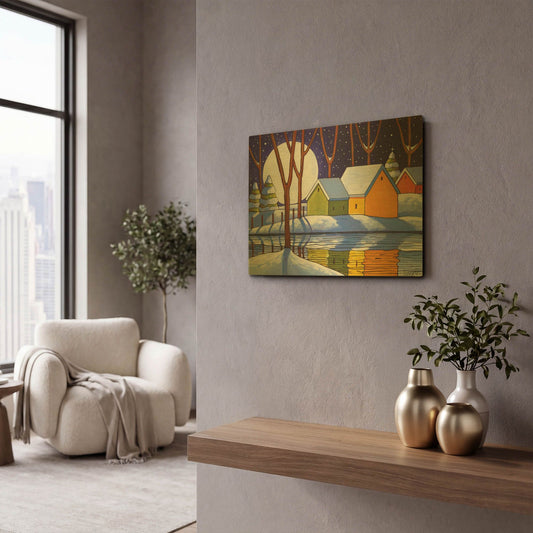 'Reflection Winter Night' By Cathy Horvath Gold Metal Wall Art