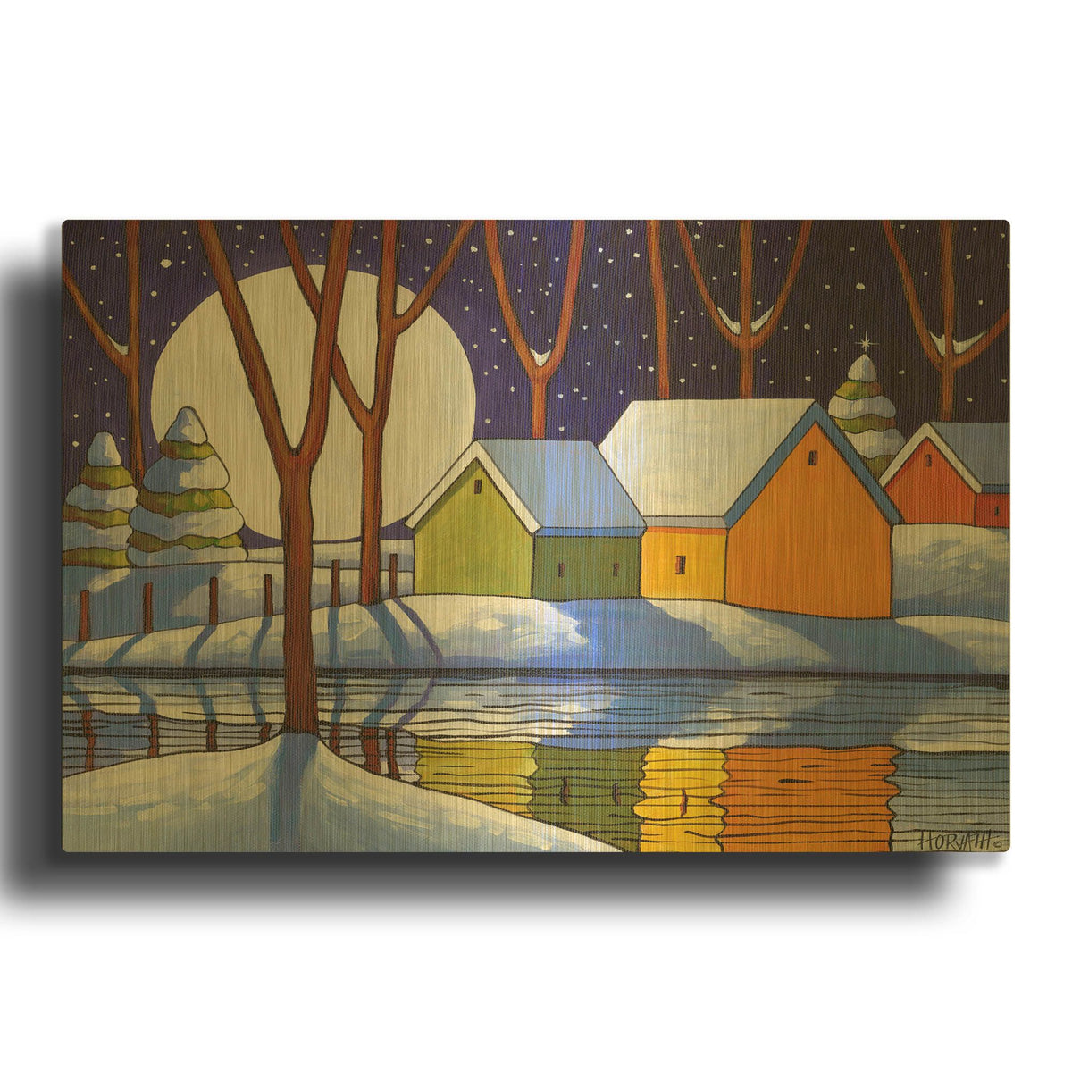 'Reflection Winter Night' By Cathy Horvath Gold Metal Wall Art