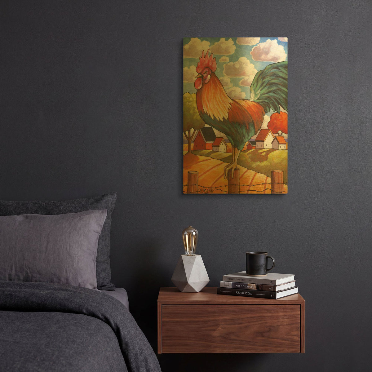 'Rooster Country' By Cathy Horvath Gold Metal Wall Art