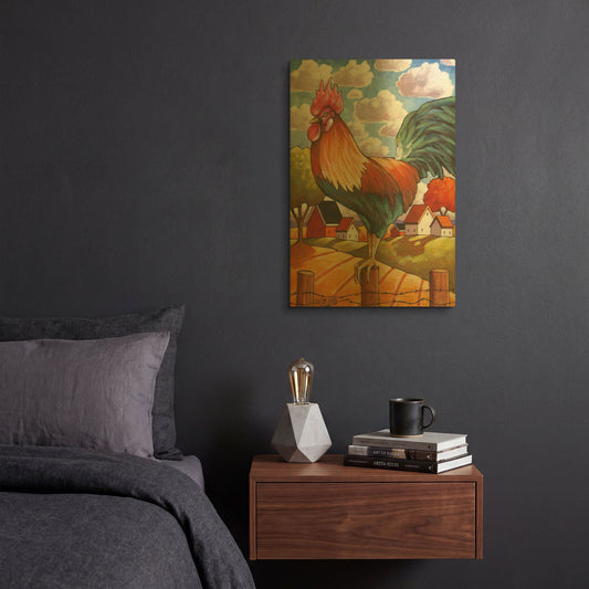 'Rooster Country' By Cathy Horvath Gold Metal Wall Art