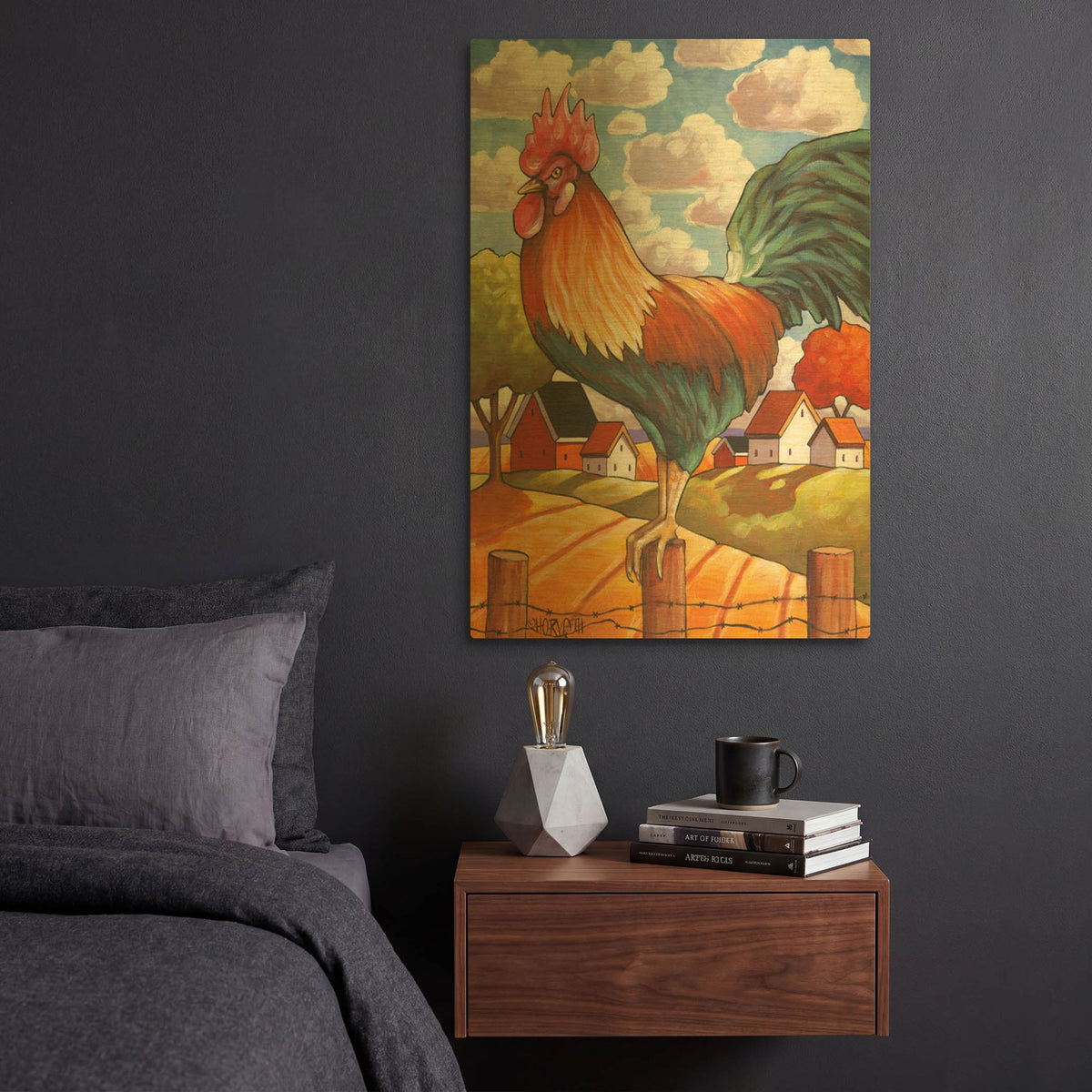 'Rooster Country' By Cathy Horvath Gold Metal Wall Art