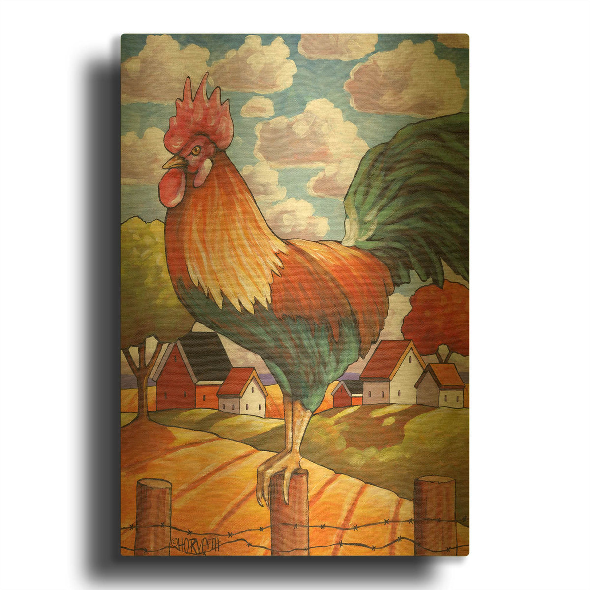 'Rooster Country' By Cathy Horvath Gold Metal Wall Art