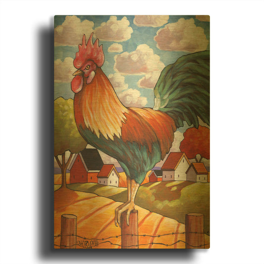 'Rooster Country' By Cathy Horvath Gold Metal Wall Art