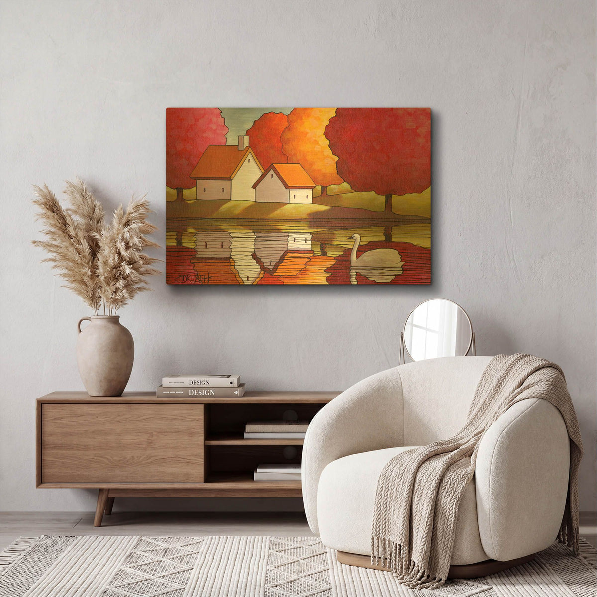 'Swan Waters Reflection' By Cathy Horvath Gold Metal Wall Art