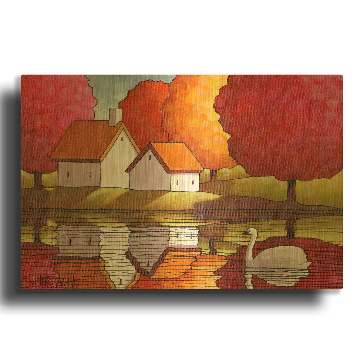 'Swan Waters Reflection' By Cathy Horvath Gold Metal Wall Art
