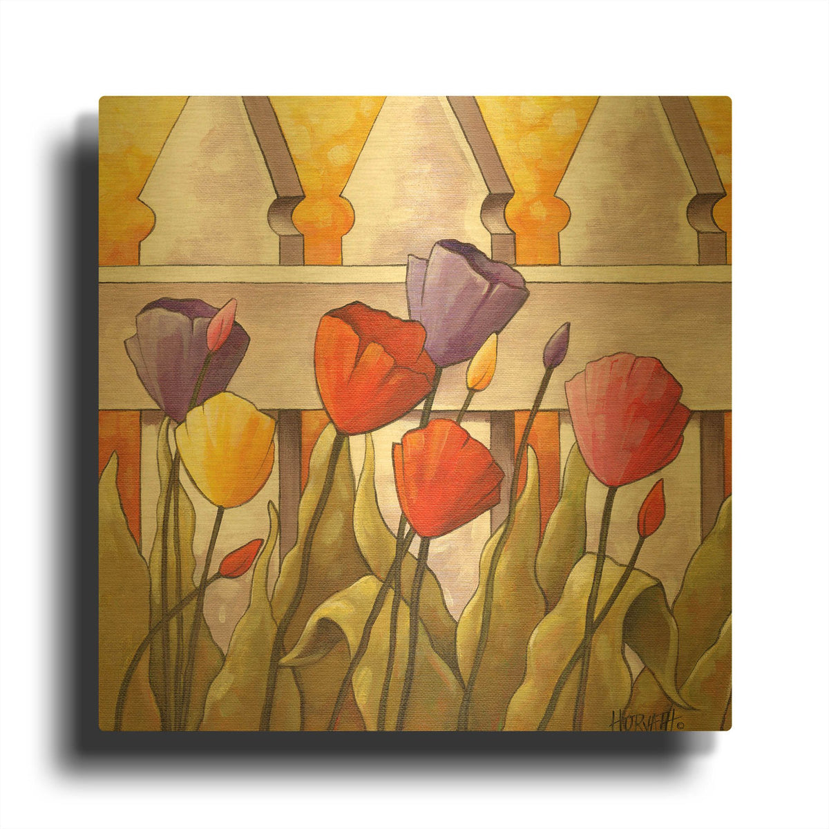 'Flower Fence 2' By Cathy Horvath Gold Metal Wall Art
