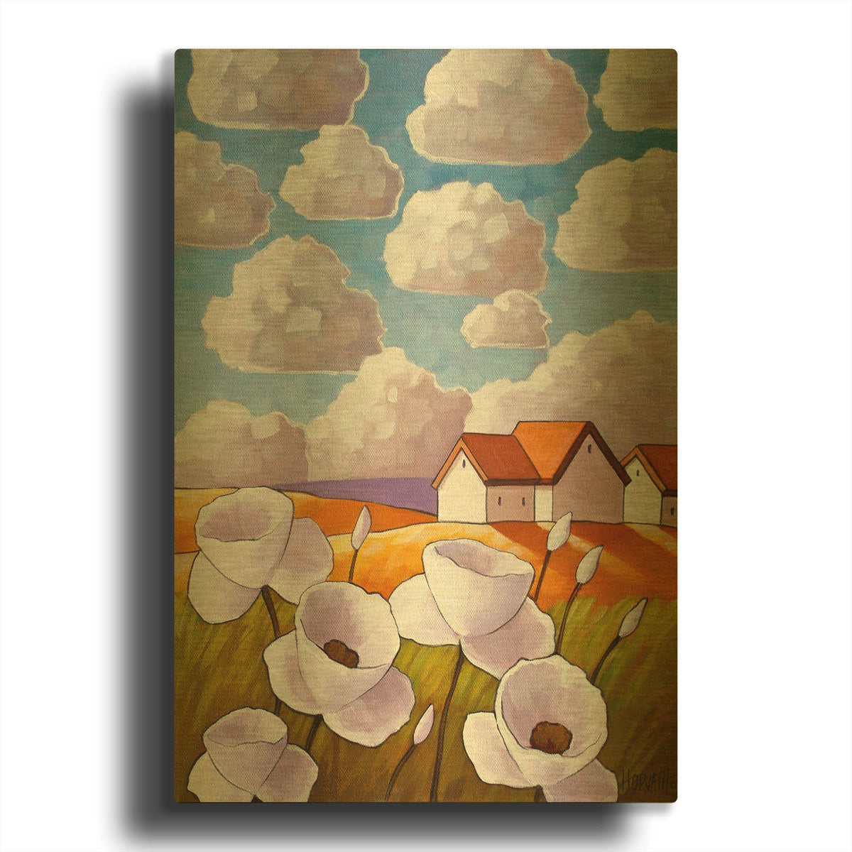 'Flowers & Clouds' By Cathy Horvath Gold Metal Wall Art