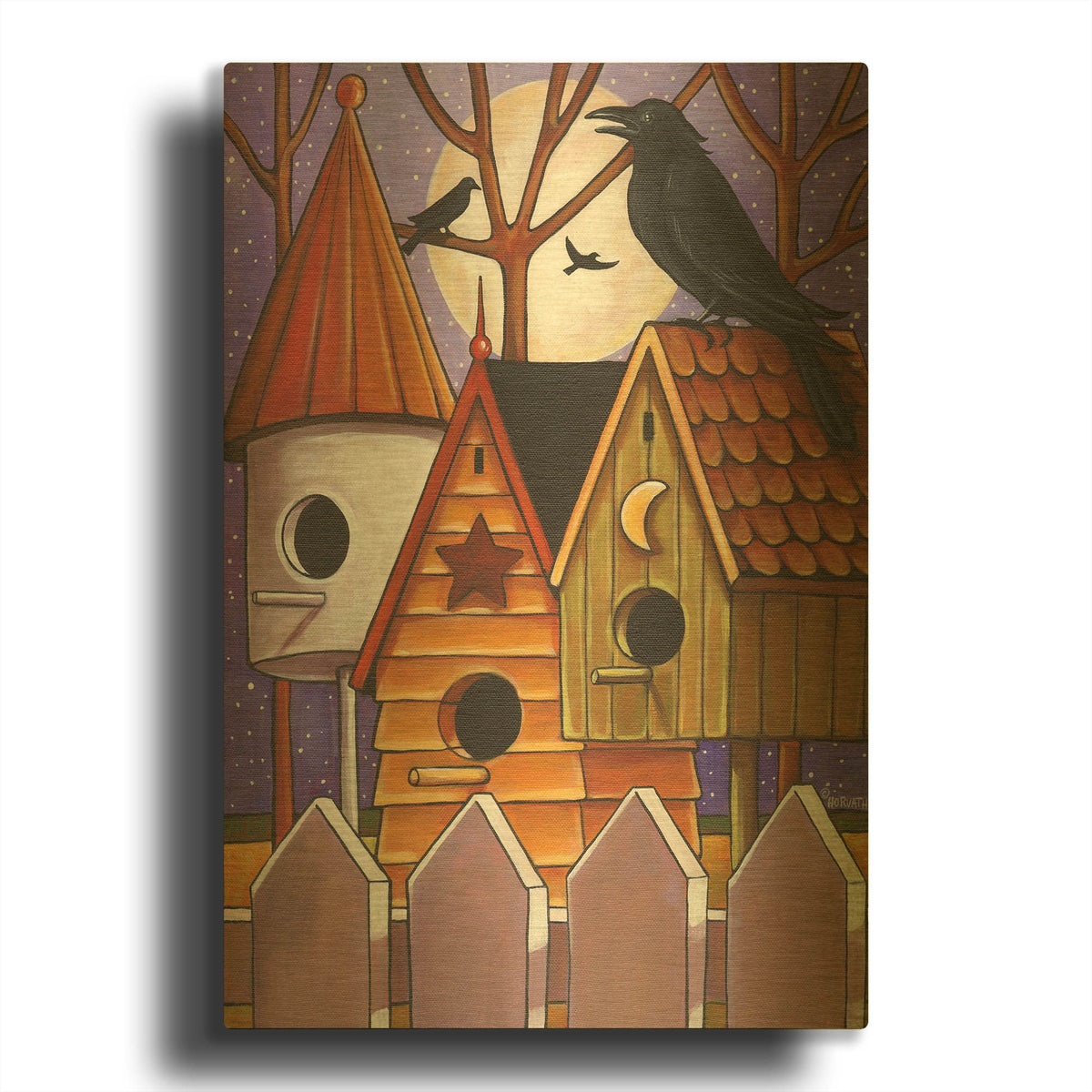 'Moon Crows Houses' By Cathy Horvath Gold Metal Wall Art