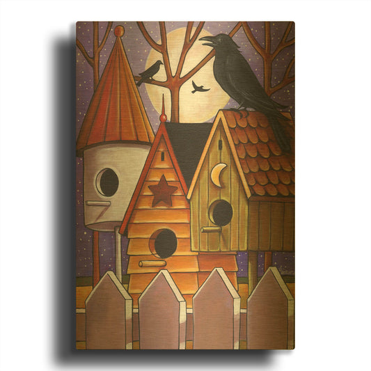 'Moon Crows Houses' By Cathy Horvath Gold Metal Wall Art