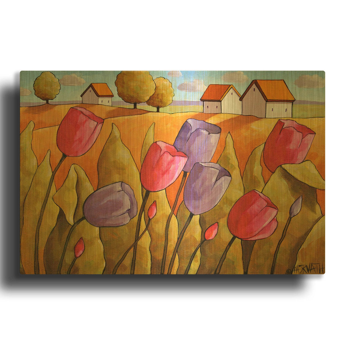 'Tulips Landscape Yellow' By Cathy Horvath Gold Metal Wall Art