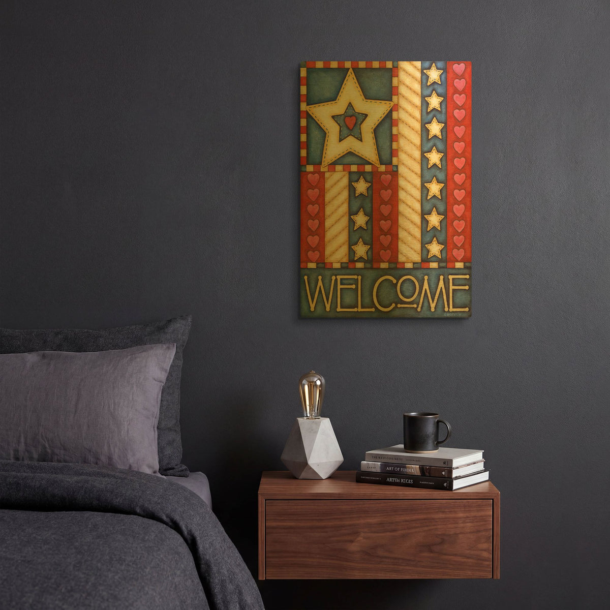 'American Star Welcome' By Cathy Horvath Gold Metal Wall Art