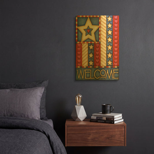 'American Star Welcome' By Cathy Horvath Gold Metal Wall Art