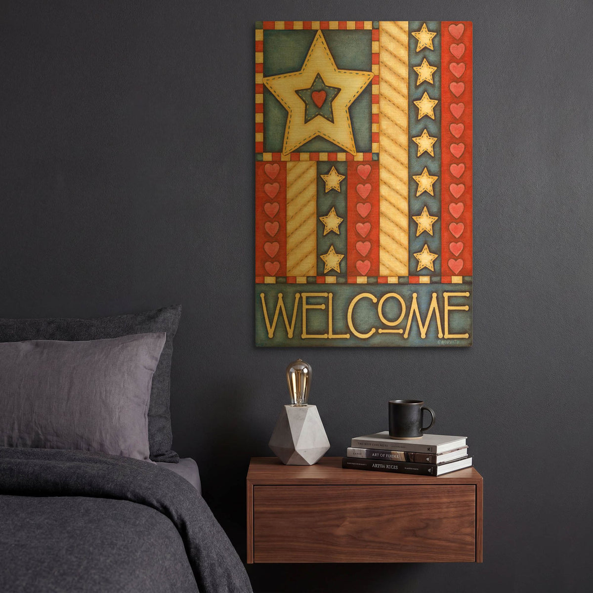 'American Star Welcome' By Cathy Horvath Gold Metal Wall Art