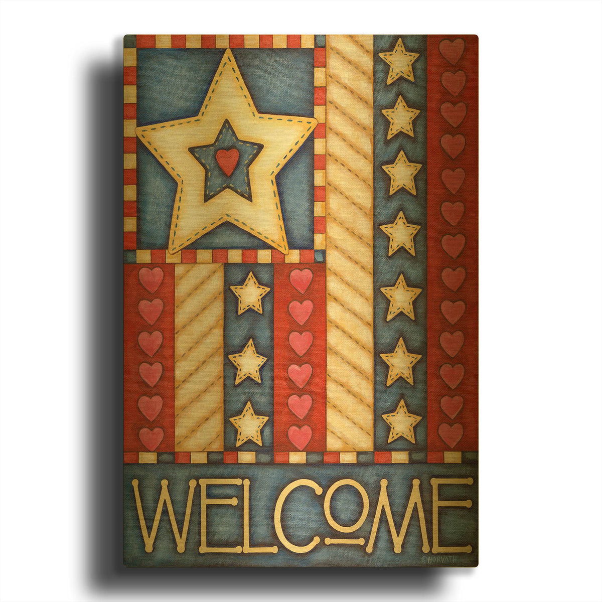 'American Star Welcome' By Cathy Horvath Gold Metal Wall Art