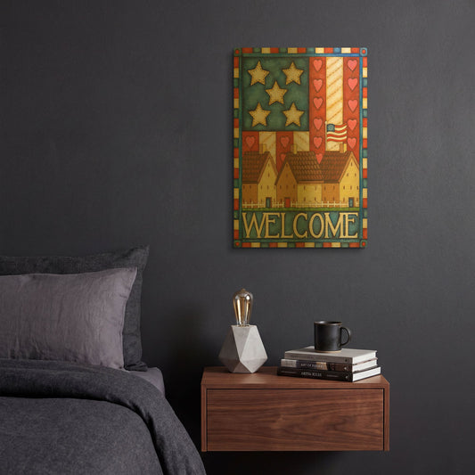 'American Welcome Cottage' By Cathy Horvath Gold Metal Wall Art