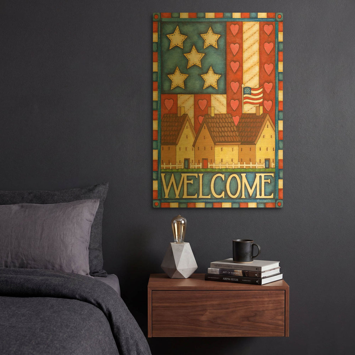 'American Welcome Cottage' By Cathy Horvath Gold Metal Wall Art
