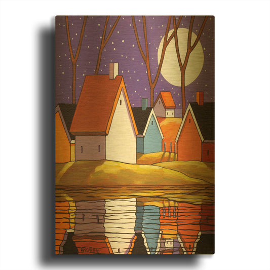'Purple Sky and Stars Cottages' By Cathy Horvath Gold Metal Wall Art
