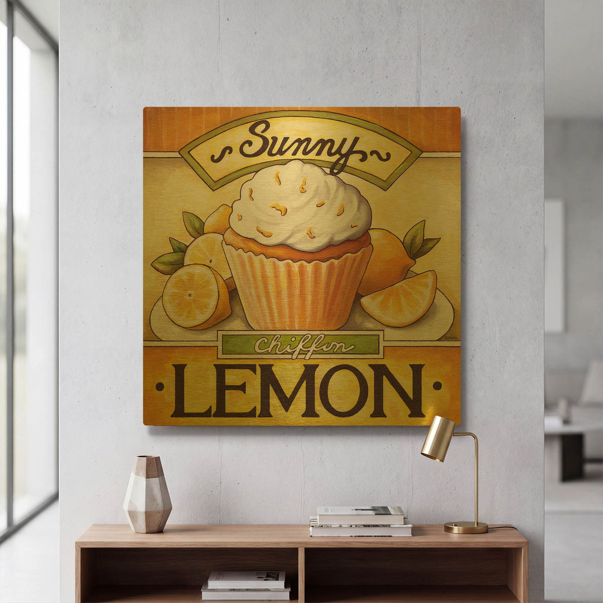 'Cupcake Sunny Lemon Chiffon' By Cathy Horvath Gold Metal Wall Art