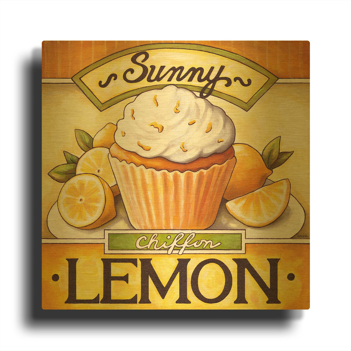'Cupcake Sunny Lemon Chiffon' By Cathy Horvath Gold Metal Wall Art
