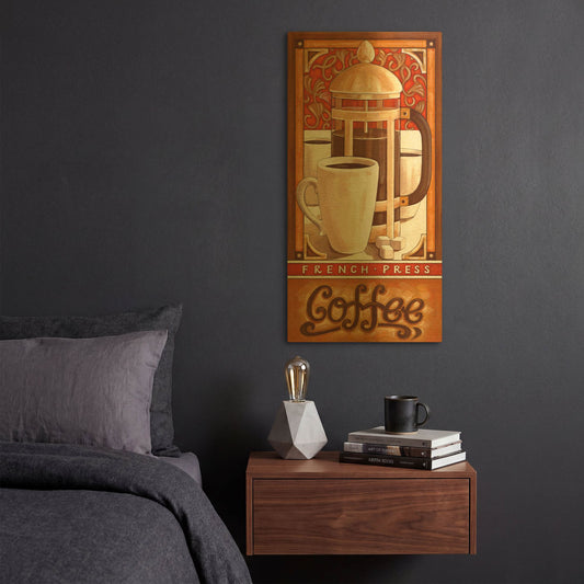 'French Press Coffee' By Cathy Horvath Gold Metal Wall Art