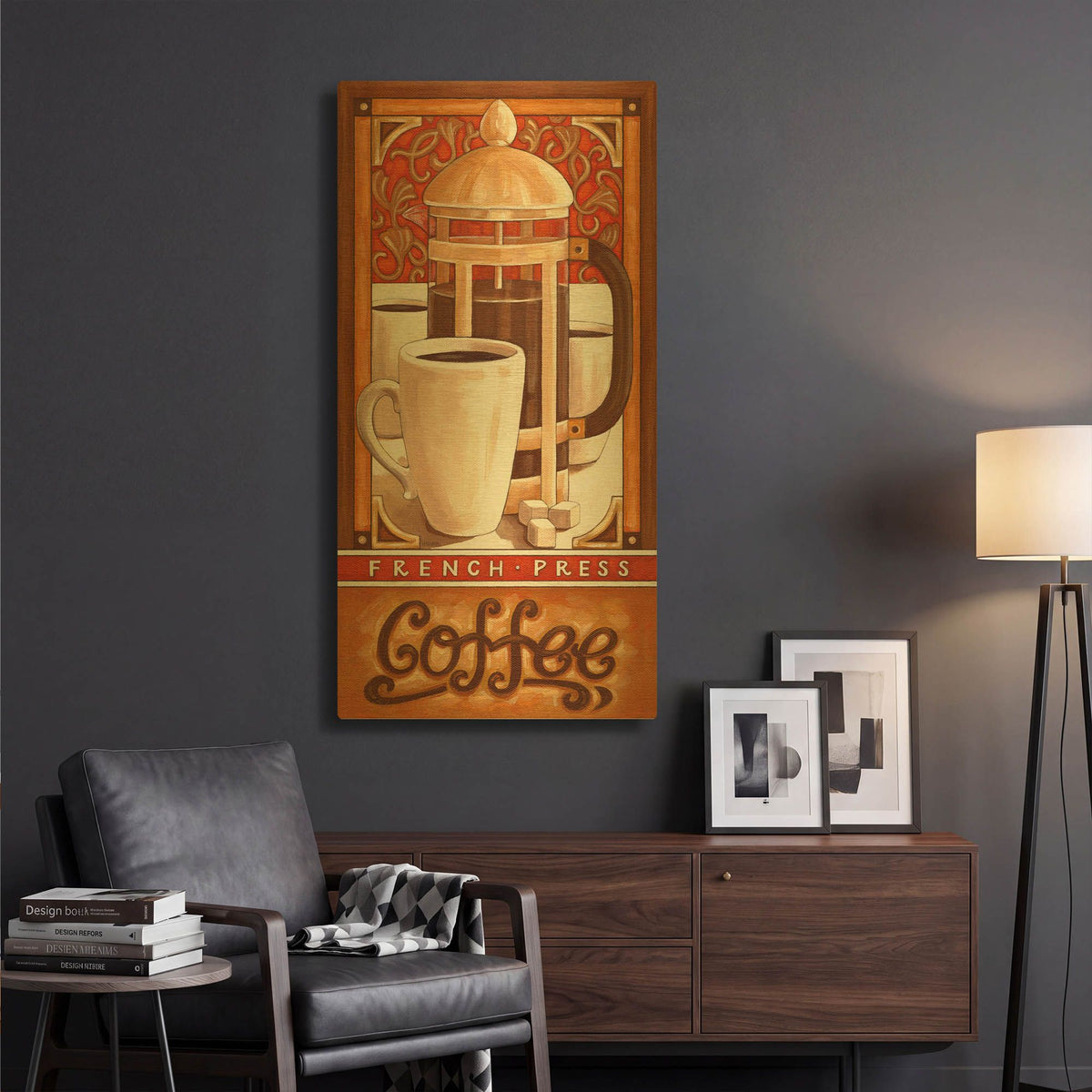 'French Press Coffee' By Cathy Horvath Gold Metal Wall Art
