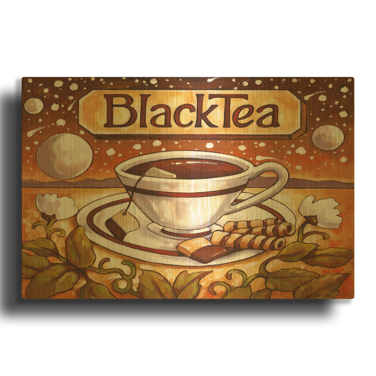 'Tea Time Black Tea' By Cathy Horvath Gold Metal Wall Art