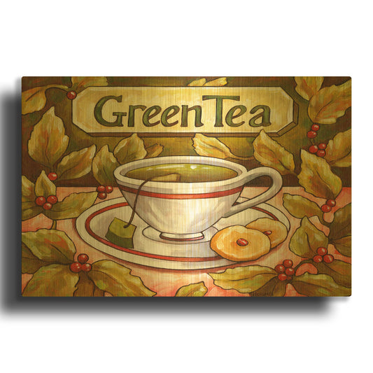 'Tea Time Green Tea' By Cathy Horvath Gold Metal Wall Art