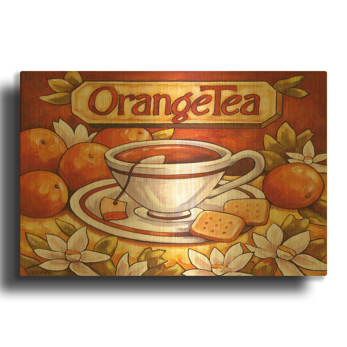 'Tea Time Orange Tea' By Cathy Horvath Gold Metal Wall Art