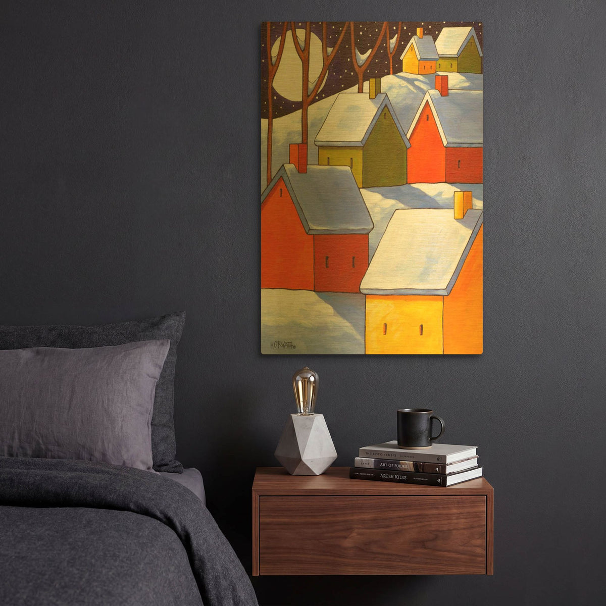 'Hillside Winter Night' By Cathy Horvath Gold Metal Wall Art