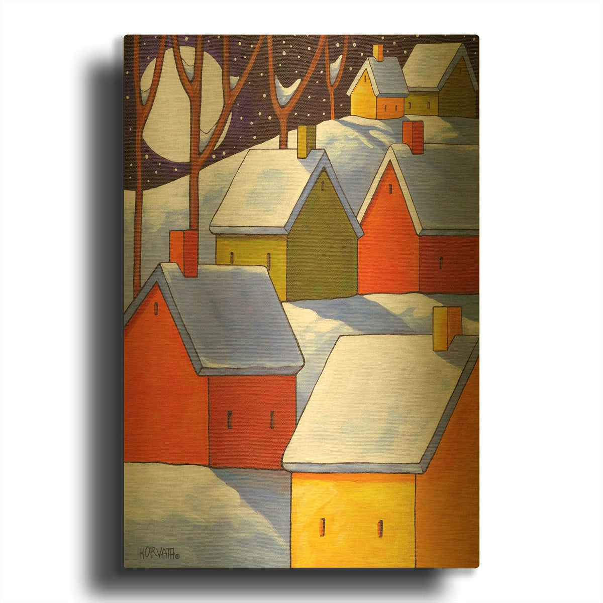 'Hillside Winter Night' By Cathy Horvath Gold Metal Wall Art