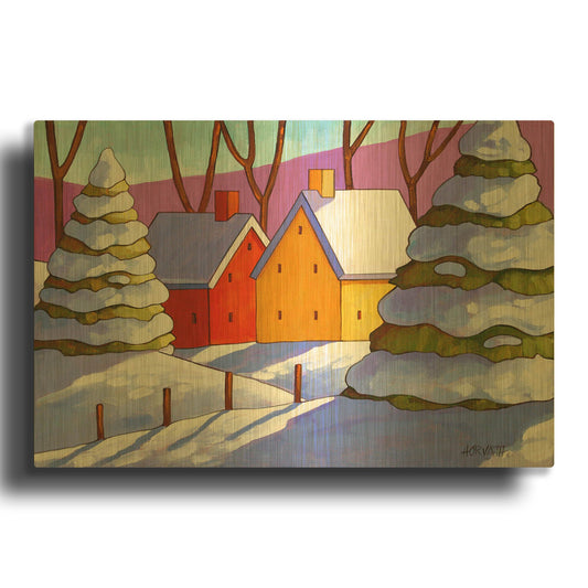 'Snow Houses View' By Cathy Horvath Gold Metal Wall Art
