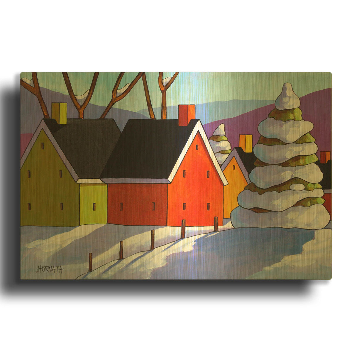 'Snowy Day Shadows' By Cathy Horvath Gold Metal Wall Art